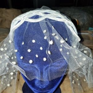 VINTAGE BABY BLUE VELVET HAT WITH POLKA DOTS